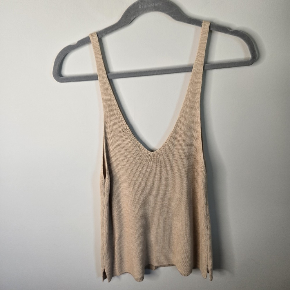 Khaki Tan Beige Cami Camisole Knit Sweater Sleeveless Tank Oversized V Neck Top - Picture 6 of 10